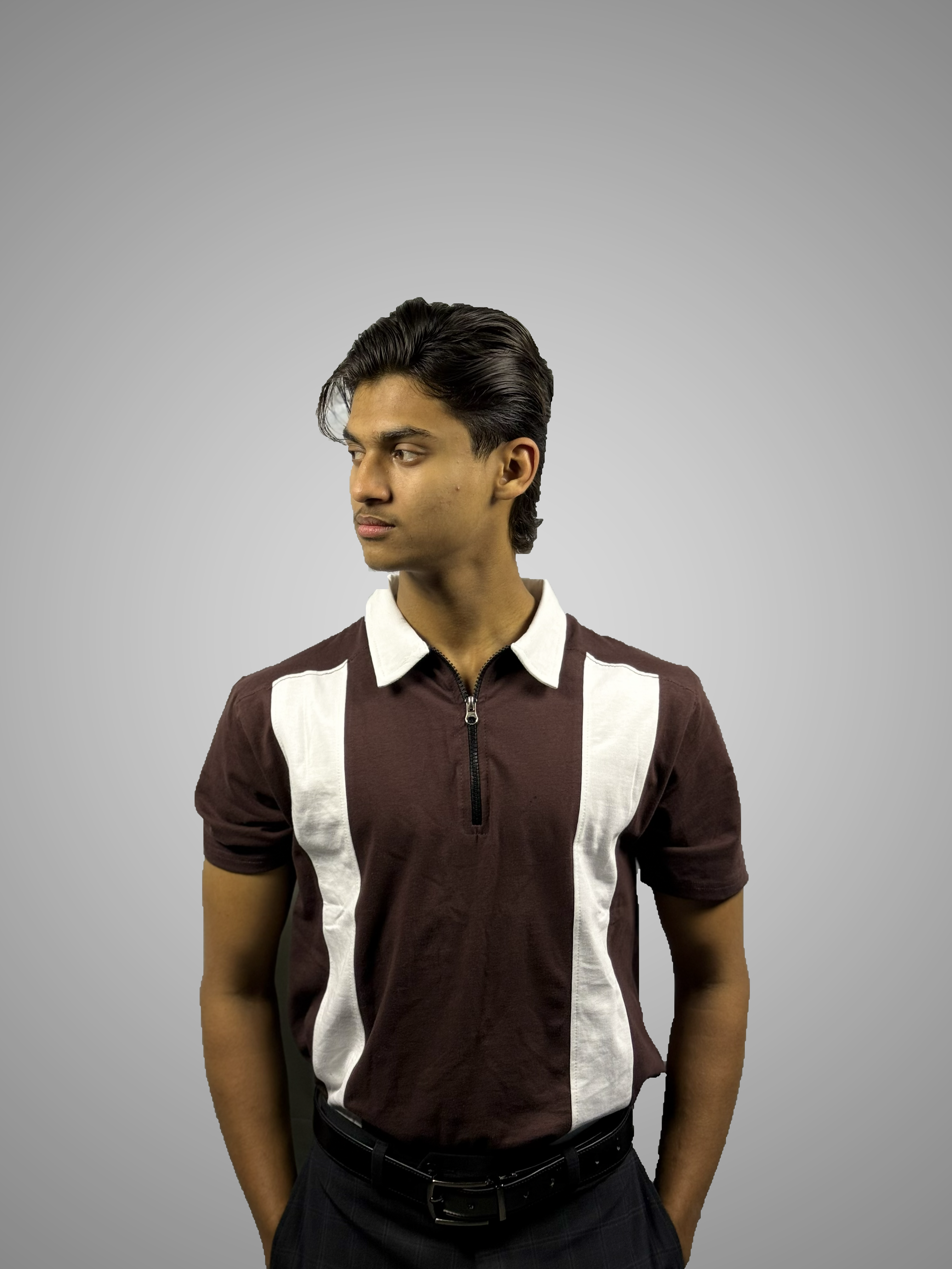 Brown Polo with White Stripes