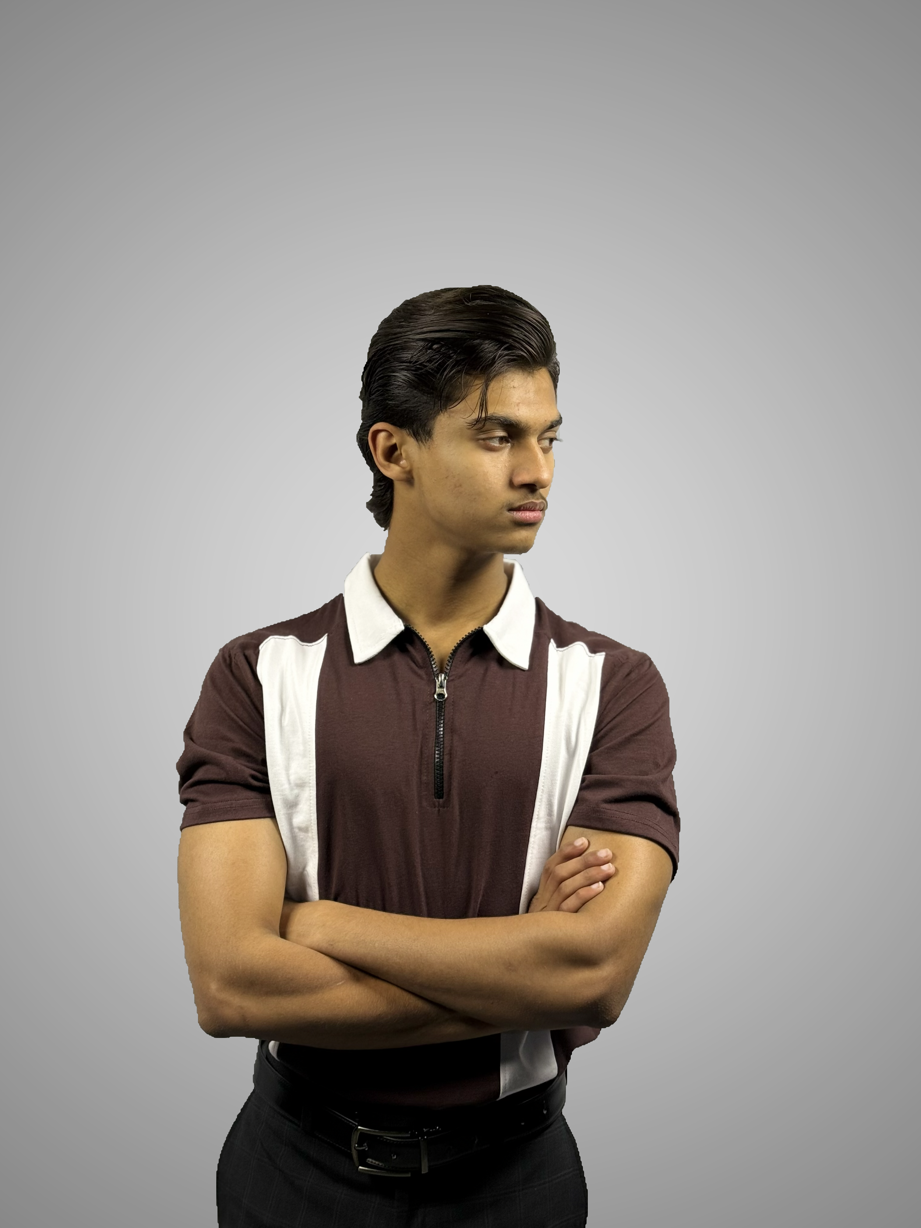 Brown Polo with White Stripes