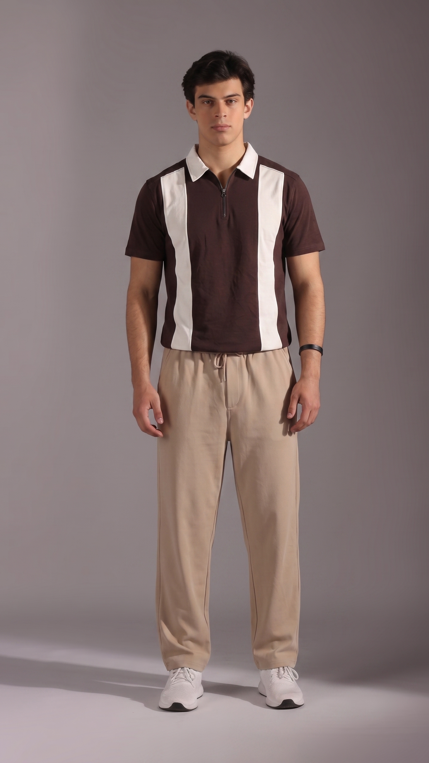 Brown Polo with White Stripes