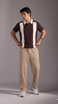 Brown Polo with White Stripes
