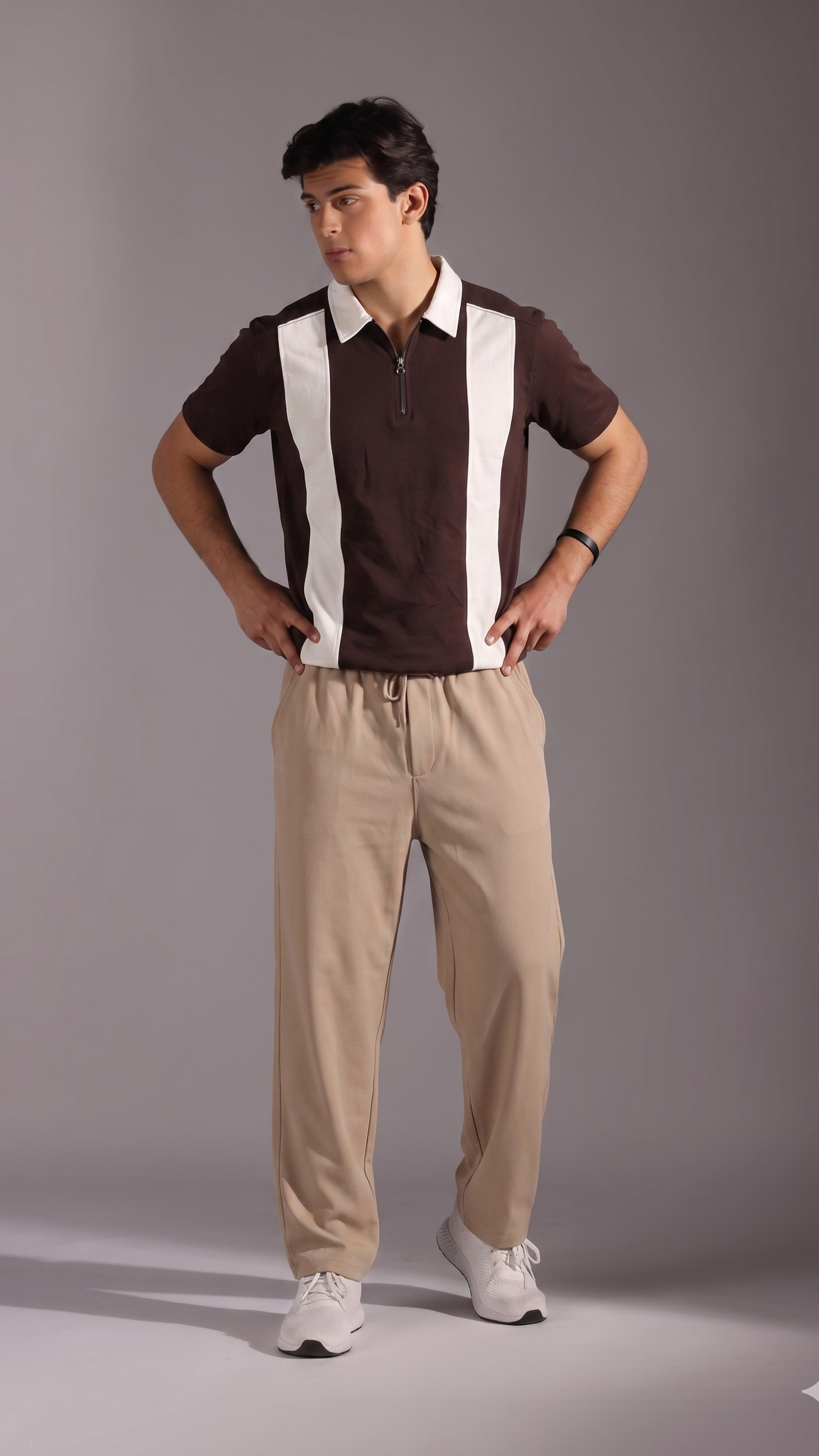 Brown Polo with White Stripes