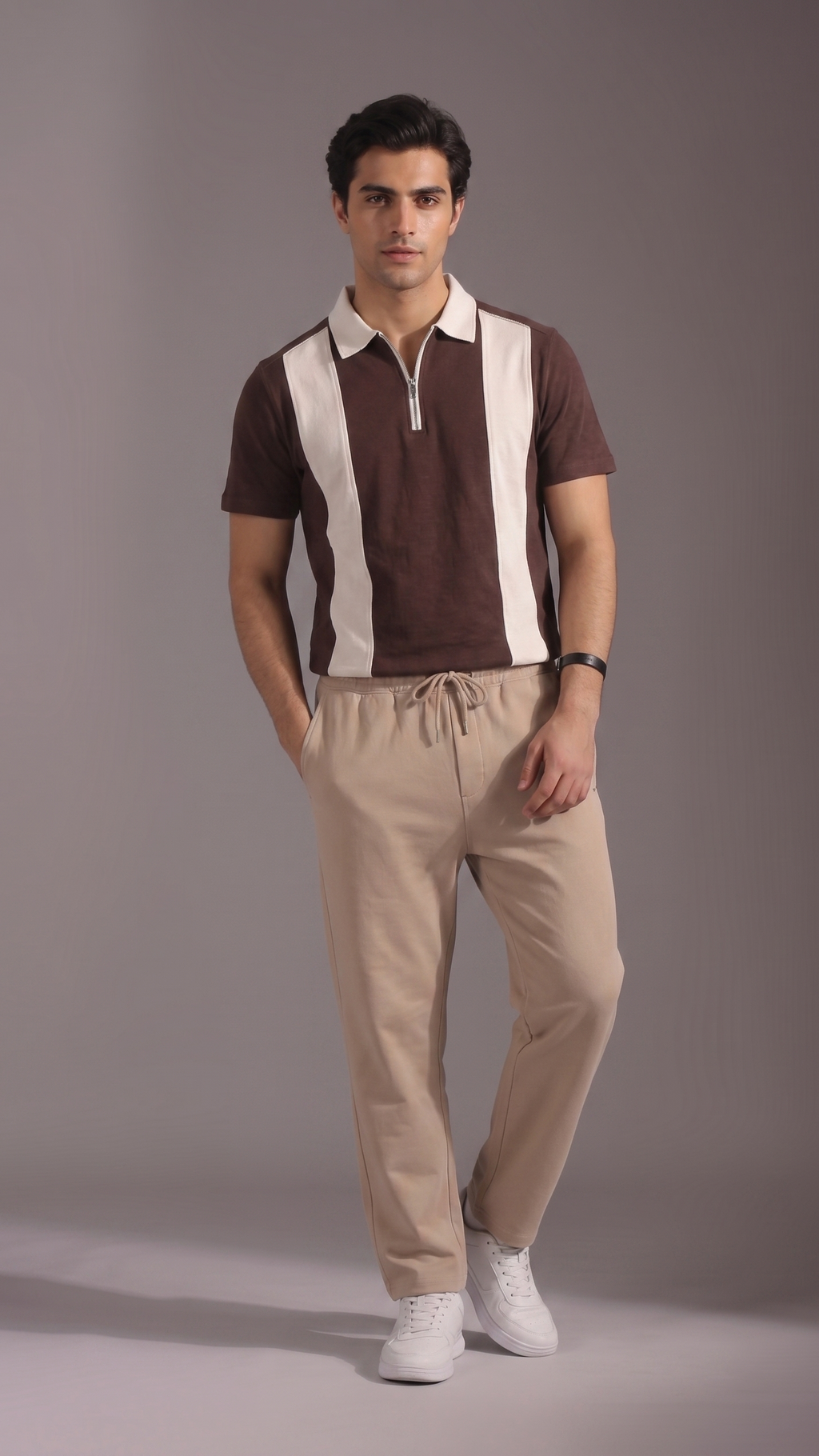 Brown Polo with White Stripes