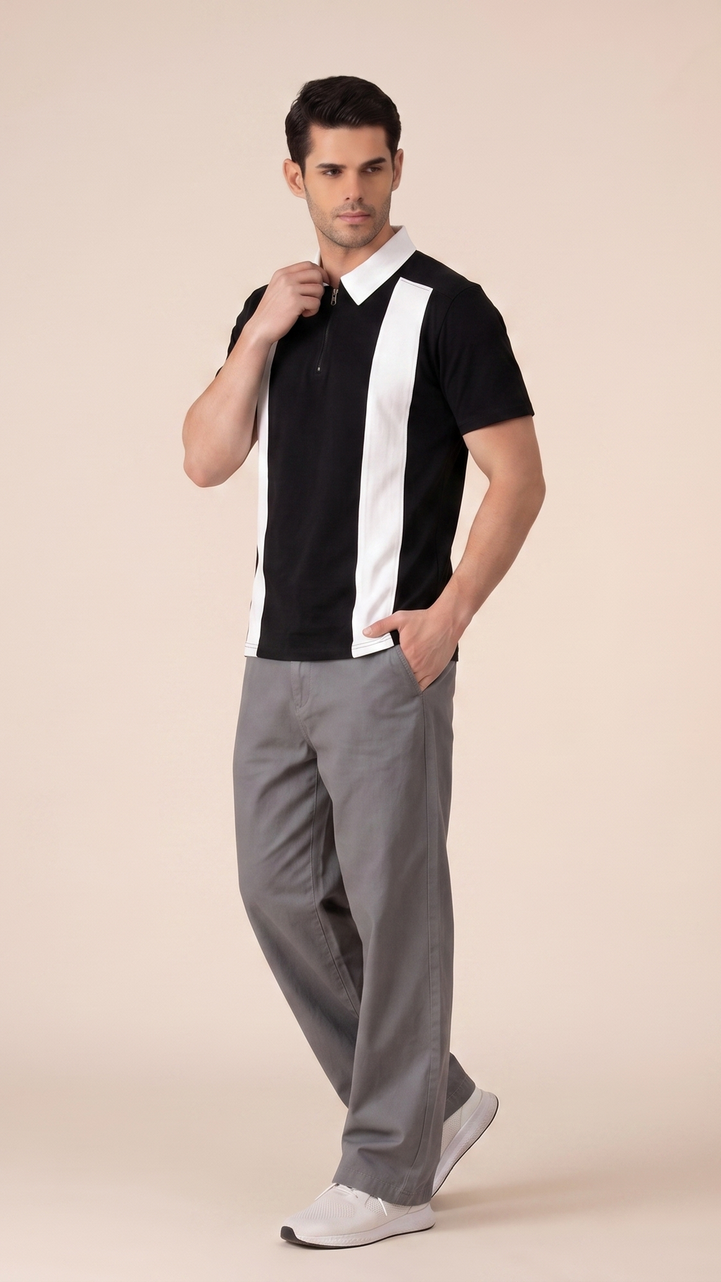 Black Polo with White Stripes
