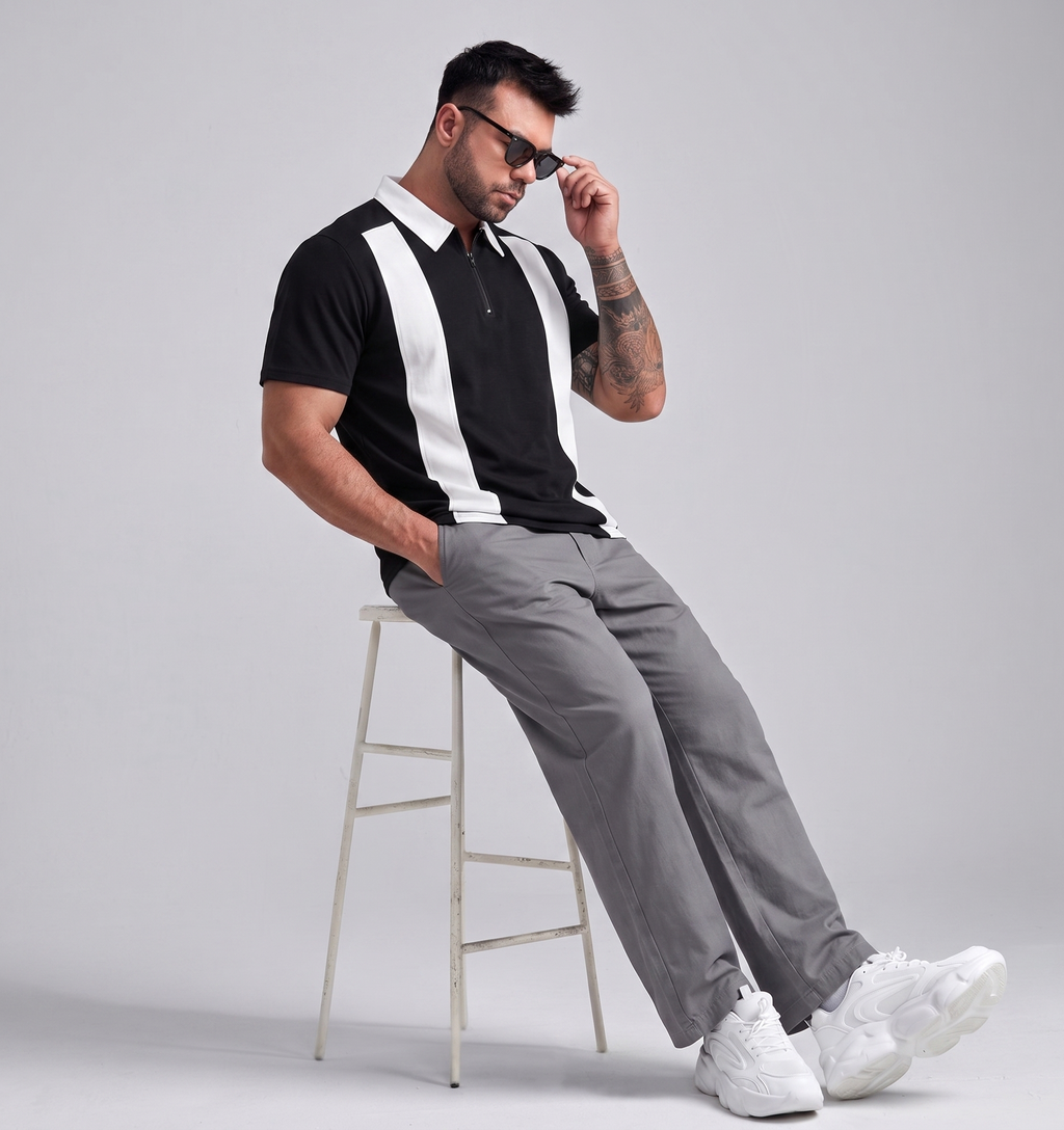 Black Polo with White Stripes