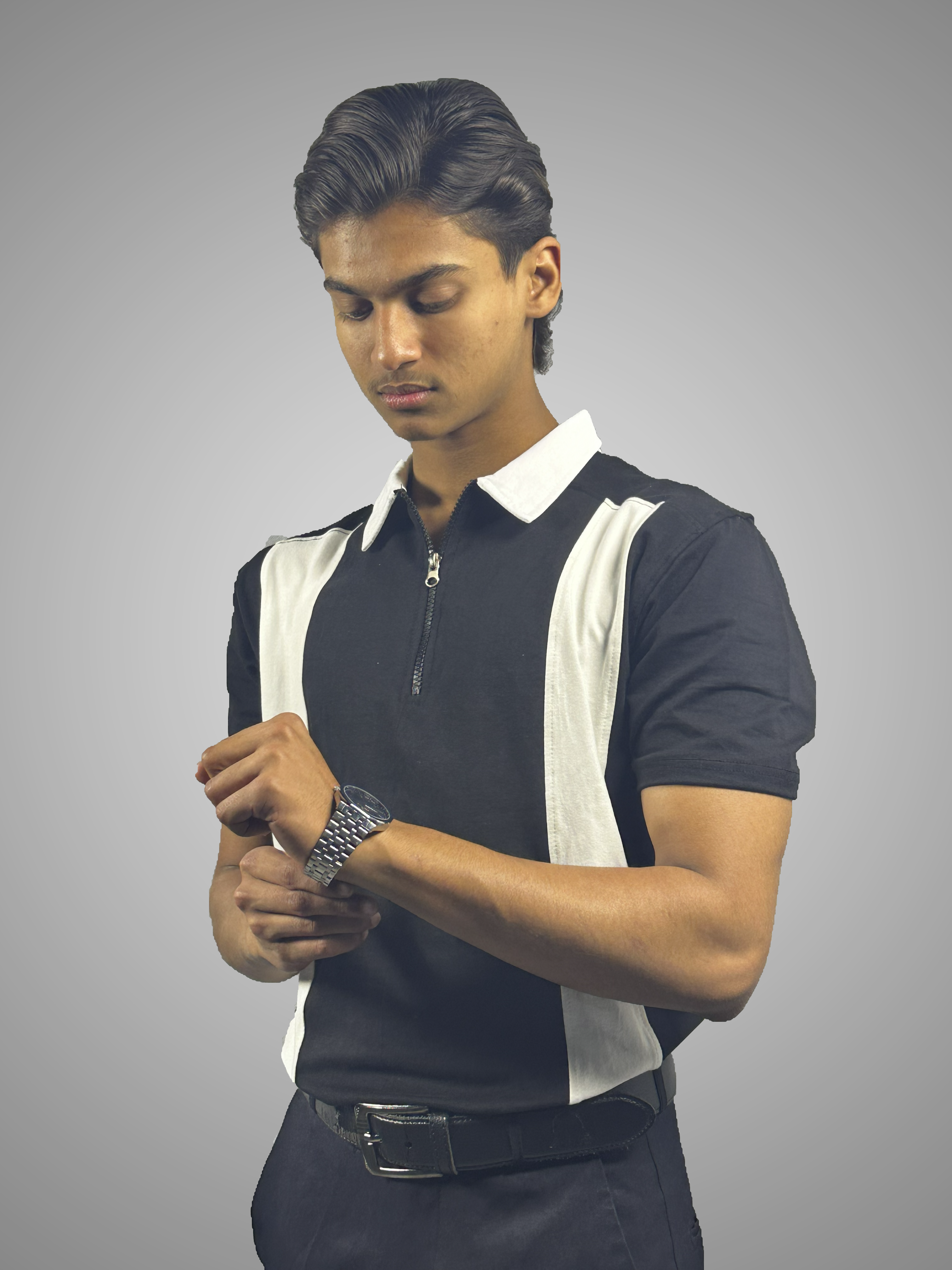 Black Polo with White Stripes
